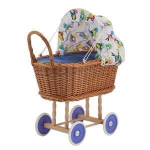 Patterned Wicker Doll Cradle - Antique Vintage Children's Toy Doll Pram