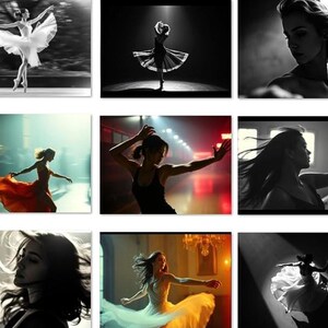 Pack 14 images artistiques danse contemporaine, danseuses en mouvement, lumière dramatique, noir et blanc couleurs /Téléchargement numérique