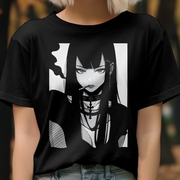 Smoking Girl | UNISEX ANIME T-SHIRT | Aesthetic | Pastel Grunge | Nu Goth | 100% Cotton | Streetwear clothing | Manga | Soft Goth Shirt