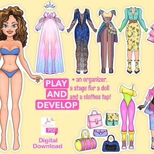Paper Doll Printables - DIY Kits for Kids, Dress Up Doll, Paper Doll Clothes, Activity for Kids, Mom Daughter Gift, Girls Activities