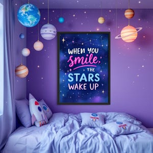 Cuando sonríes, las estrellas brillan – Arte mural para habitación infantil / Impresión con frase "Noche estrellada" / Decoración inspiradora para habitación infantil / Póster de descarga digital