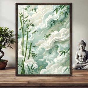 Zen-Bambus-Wandkunst - Asiatisch inspiriertes druckbares Poster - Digitales Kunstwerk der nebligen Natur - Gelassene Meditationsdekoration Sofortige Ruhe zum Herunterladen