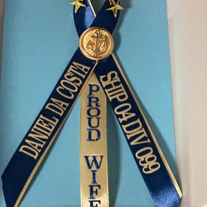 Navy graduation pin PIR personalized ribbon Gold and Royal Navy