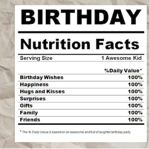 Anniversaire svg - anniversaire, valeur nutritive SVG DFX et PNG anniversaire, anniversaire chemise svg Silhouette Cricut Nutrition Label