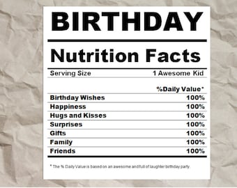Birthday Nutrition Facts SVG PNG DXF - Birthday Shirt Design (Digital Download)