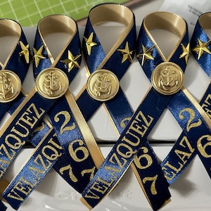 Navy graduation pin PIR personalized ribbon