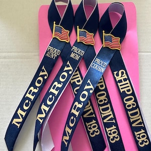Navy graduation pin PIR personalized ribbon