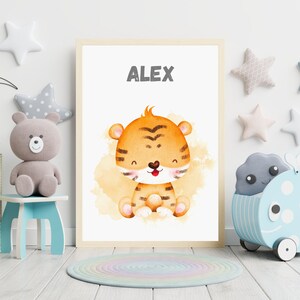 Personalised nursery wall art decor | baby | digital file | print at home| boy&#39;s room| girl&#39;s room | animal art | personalised name