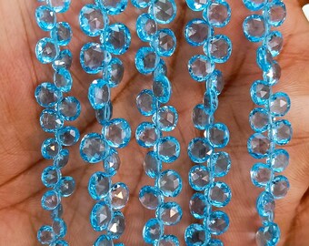 Swiss Blue Topaz Heart Beads: AAA Quality, 8" Strand