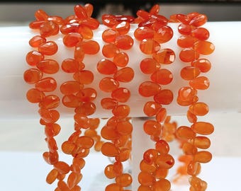 Faceted Carnelian Pear Briolette Beads: 7-inch Strand