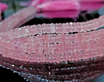 Faceted Rose Quartz Tyre Beads: 8 Inch Strand, Tyre Shape Gemstone Beads