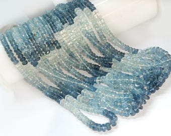 Aquamarine Faceted Natural AAA Rondelle Beads – March Birthstone Gemstone Strand Size 4.50-5.50mm for DIY Jewelry Making.