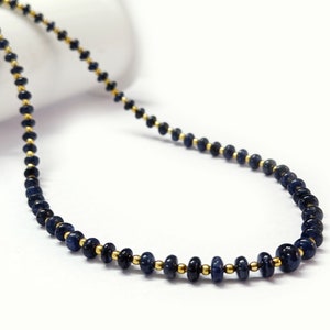 Blue sapphire Rondelle Beads Necklace, 17” Natural blue sapphire Necklace, gift for her, unique holiday gift, handmade gift