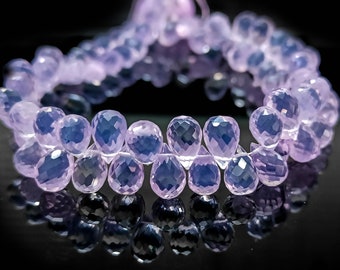Lavender Quartz Faceted Briolette Beads: 9-Inch Strand