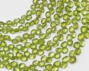 Naturliga Peridot fasetterade hjärtformade pärlor | Gröna Peridot ädelstenspärlor | 20 cm sträng | Smyckestillverkningstillbehör
