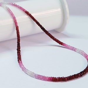 Ruby Faceted Beads Necklace, Natural Ruby Shaded Beaded Necklace, Ruby Rondelle, gift for her, July Birth Stone, handmade gift