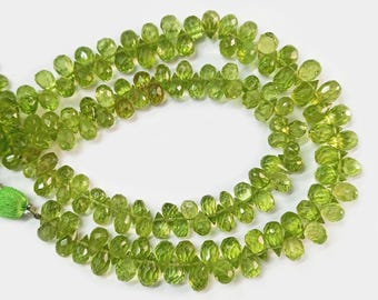 Naturliga Peridot fasetterade dropppärlor | Peridot ädelsten droppformade pärlor | 8 tums sträng | Smyckestillverkningstillbehör