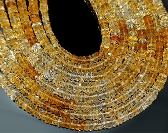 Faceted Citrine Tyre Beads: 8 Inch Strand, Natural Quartz