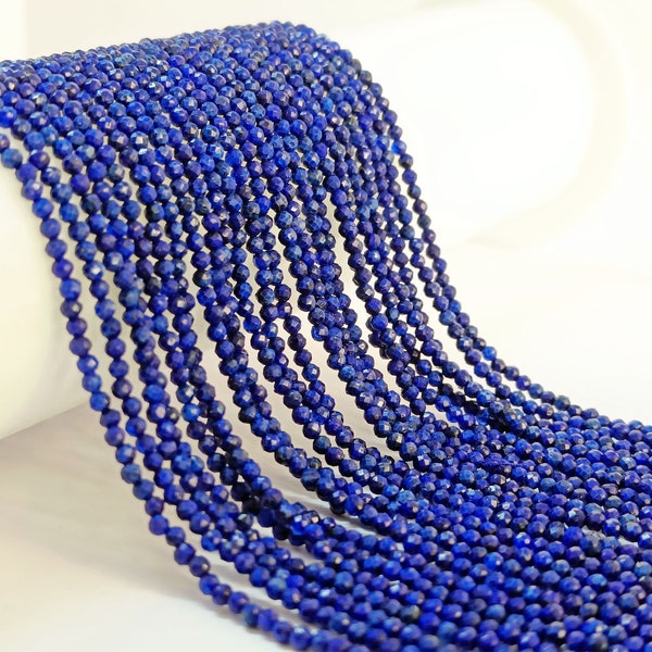 Perles en lapis de 2,20 mm, perles à facettes en lapis-lazuli naturel de qualité AAA +, perles rondes à facettes en lapis lazuli, brins de 13 pouces