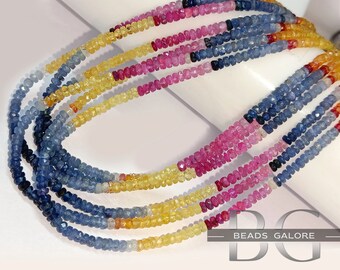 Multi Sapphire Faceted Rondelle Beads, Sapphire Faceted Beads Graduated colors, AA+ Quality Sapphire Beads 16inch Strands