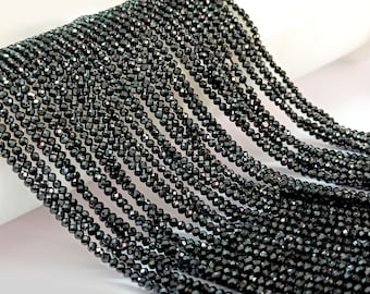 AAA+ Black Spinel Faceted Beads: 2mm-2.5mm, 13 inch Strand