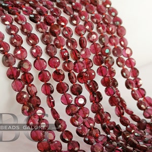 Garnet Coin Shape Gemstone Beads 4 mm 13.50&quot; Strand, Garnet Coin Beads Straight Drill, Mozambique Garnet