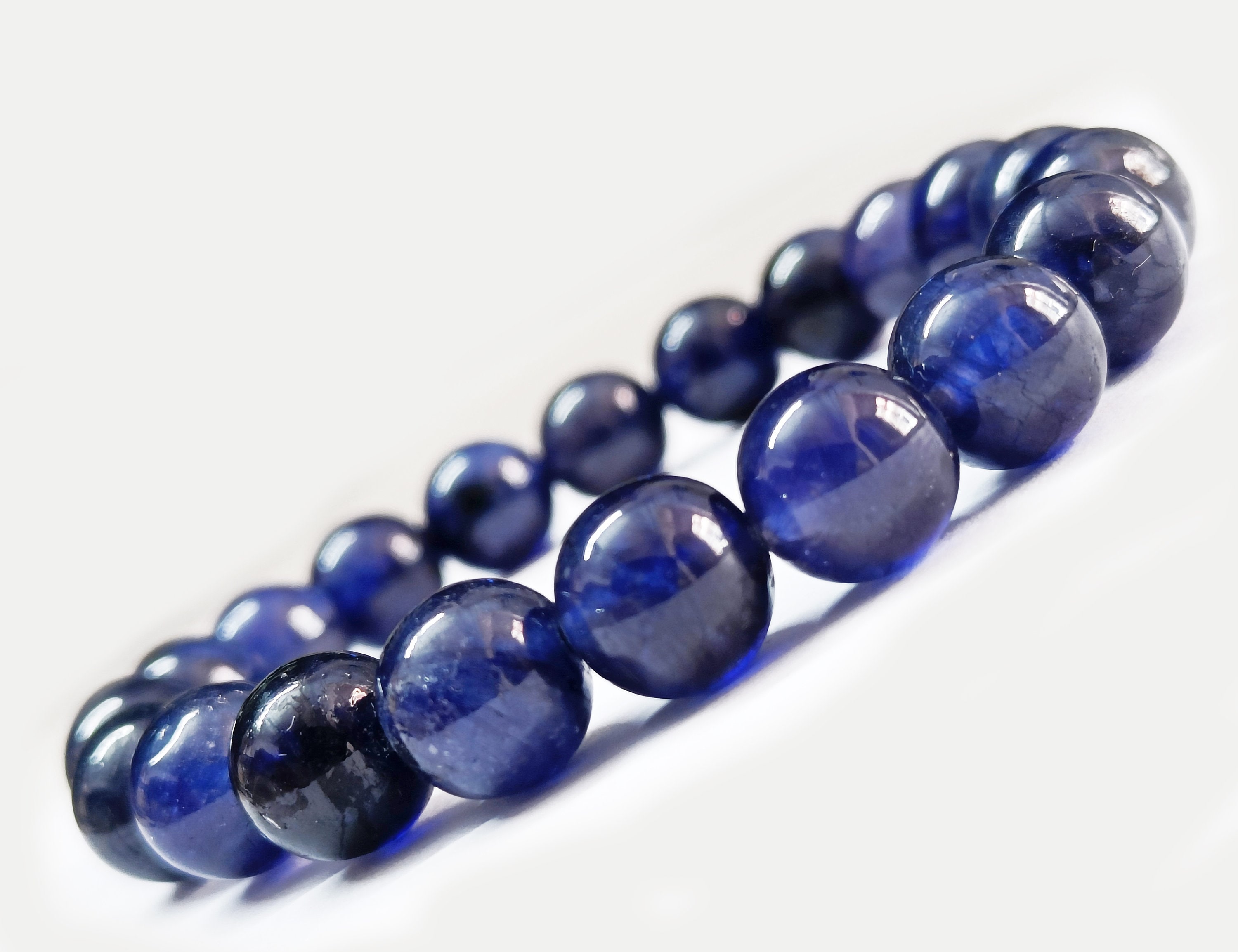 ブルーサファイアブレスレット、ブルーサファイアガラス充填ビーズ