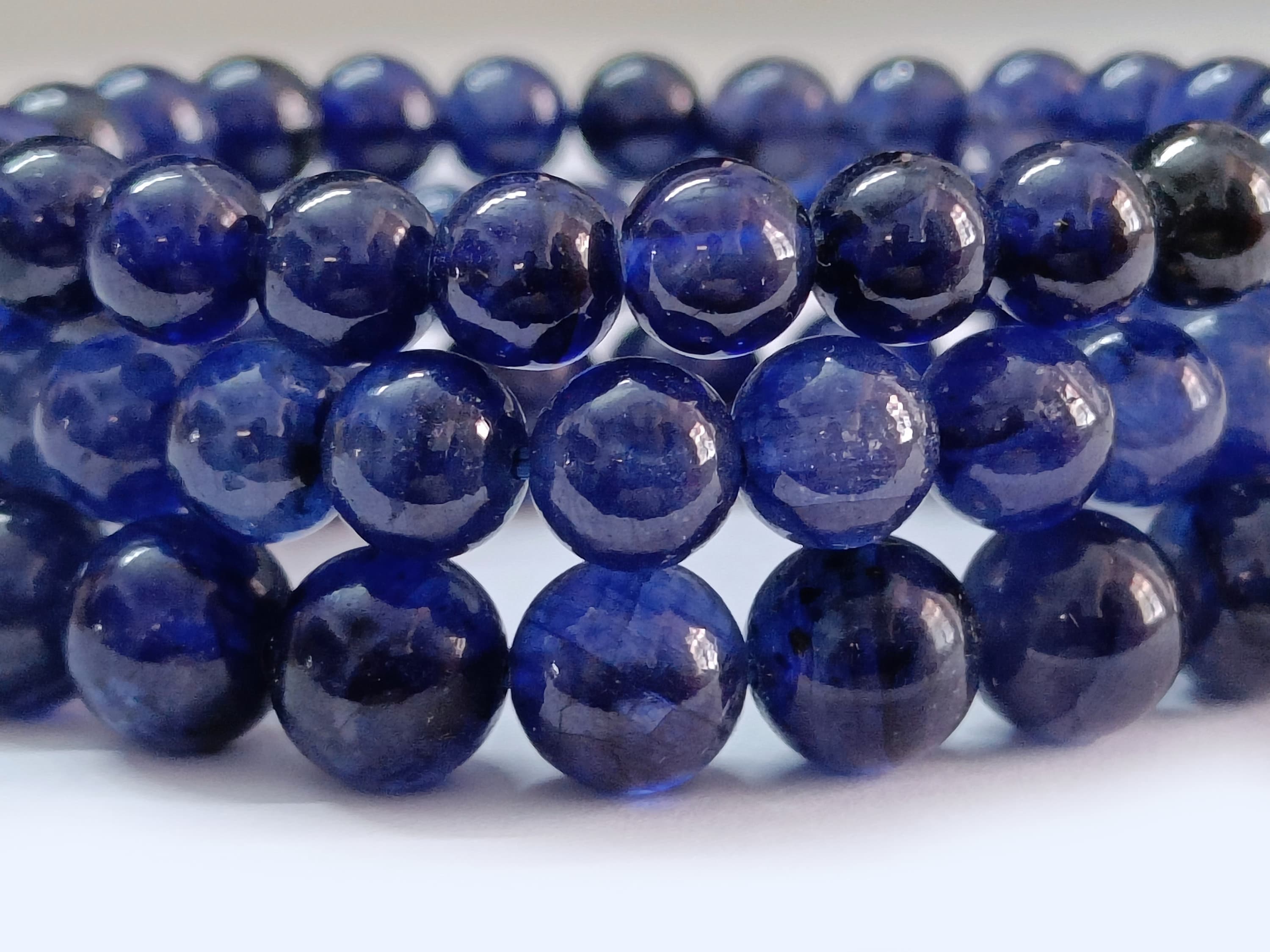 ブルーサファイアブレスレット、ブルーサファイアガラス充填ビーズ