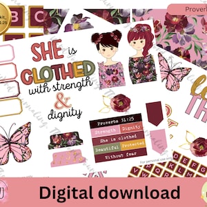 She is clothed in dignity bible Journaling Printable,  Bible Art Journaling, Creative Bible Journaling,  Digital Journaling