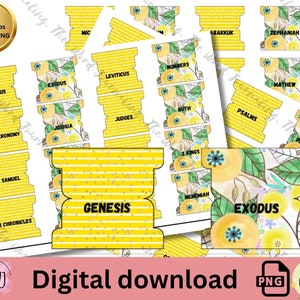 Yellow striped and Floral Bible Tabs, Printable Bible Tabs, Yellow digital Bible Tabs
