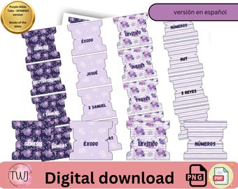 Fichas bíblicas, Fichas bíblicas imprimibles, Fichas bíblicas digitales moradas, English version