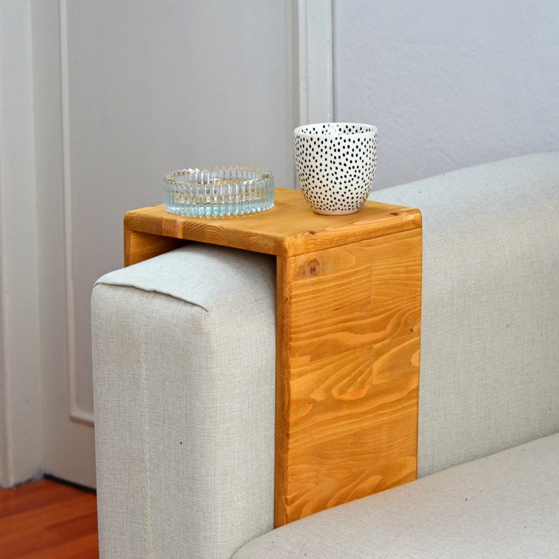 Pine Wood Couch Arm Table Small Sofa Armrest Table Wooden Etsy