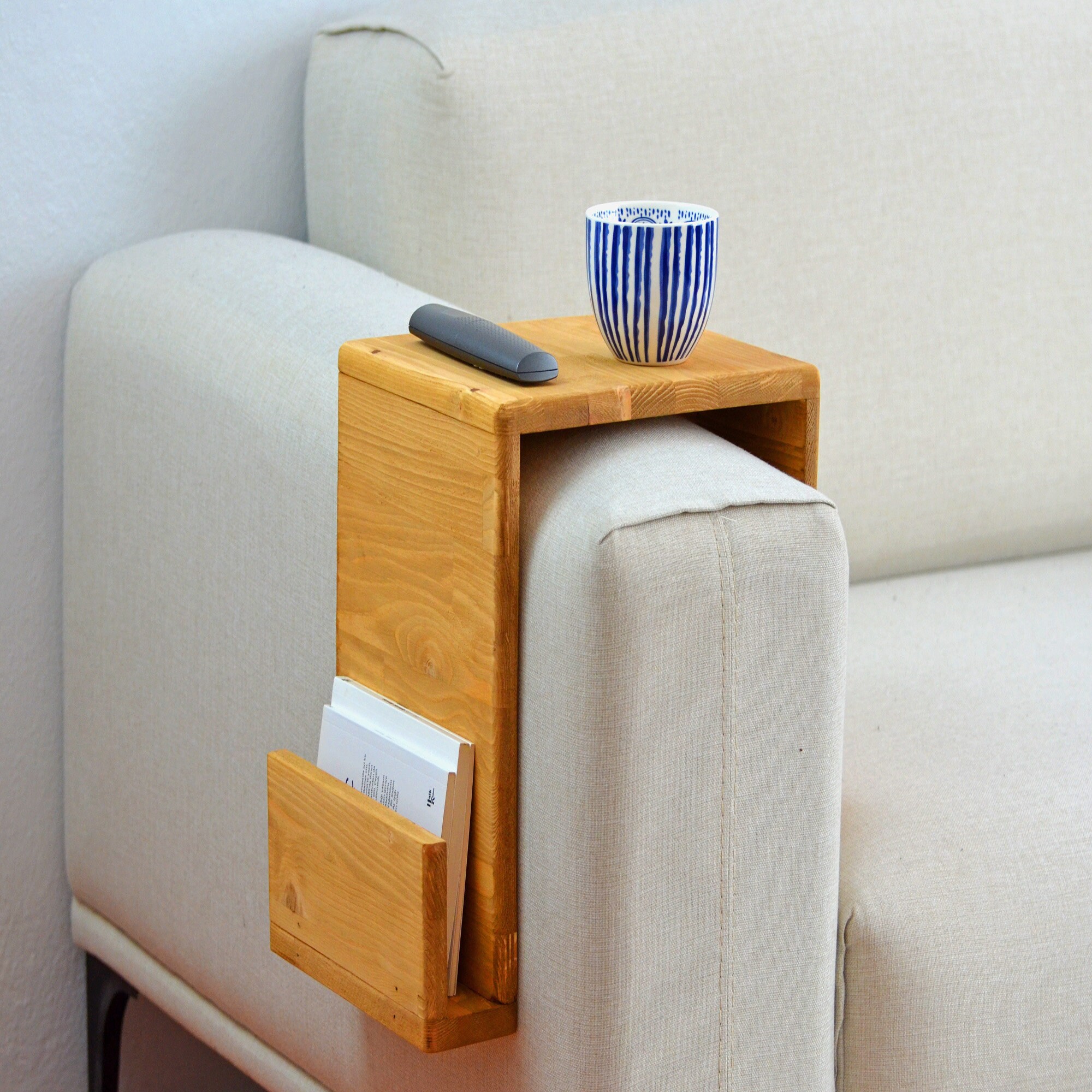 Pine Wood Couch Arm Table Small Sofa Armrest Table Wooden Etsy