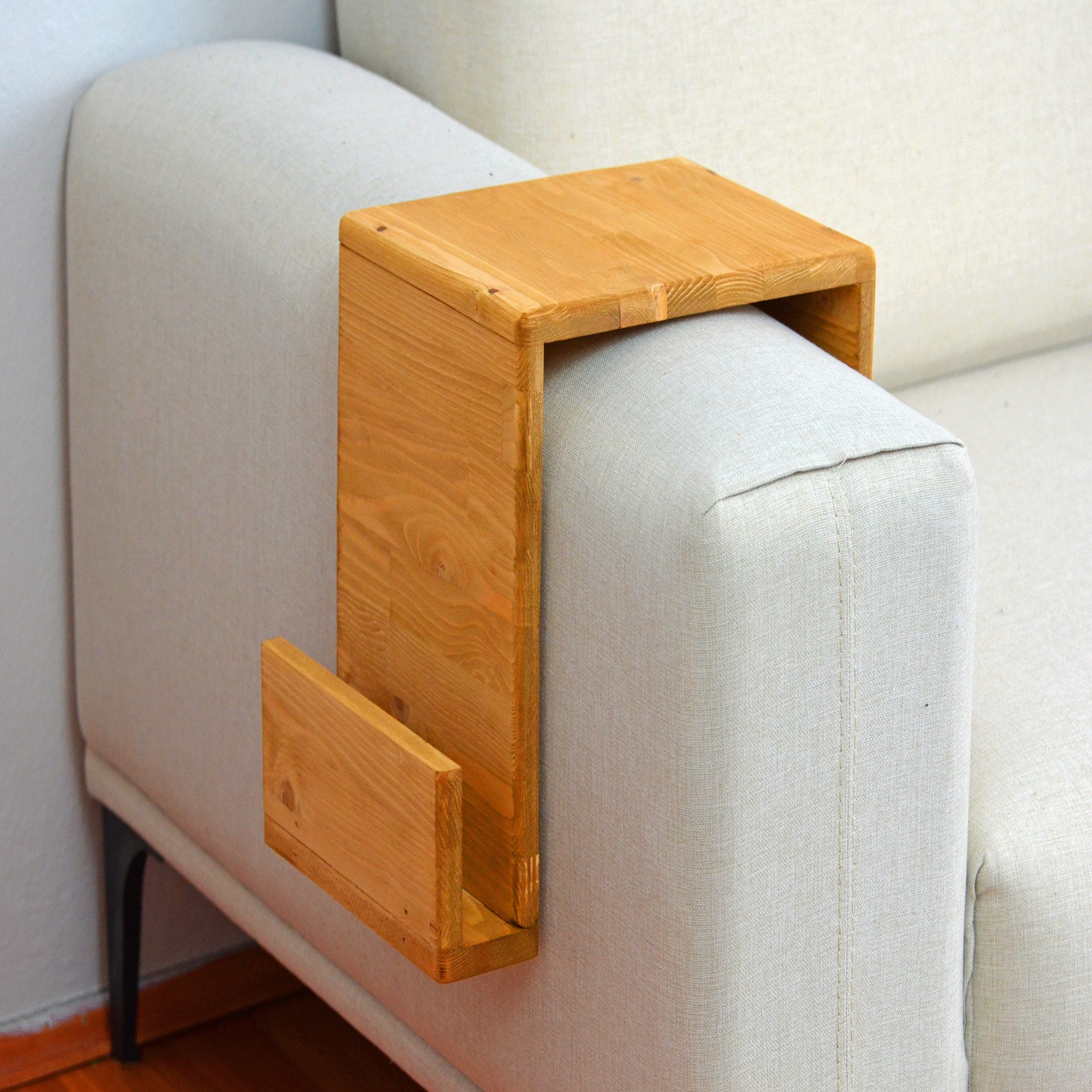 Pine Wood Couch Arm Table Small Sofa Armrest Table Wooden Etsy