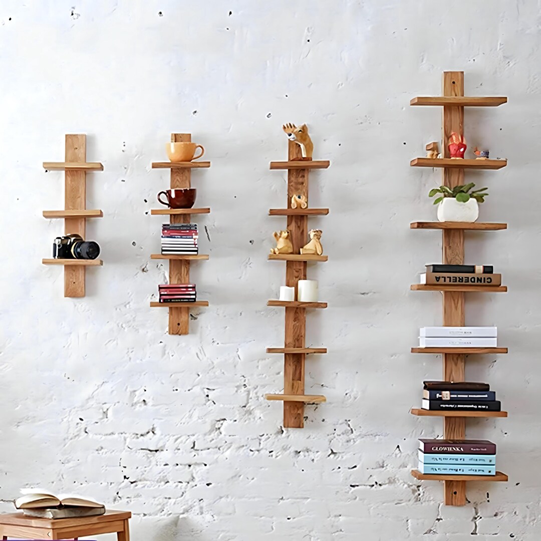 Wall-mounted Rustic Wooden Display Shelf Adjustable Multi-tier Floating ...