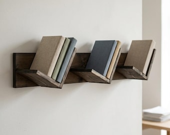 An der Wand befestigtes Bücherregal, schwebendes Bücherregal aus Massivholz, rustikaler Bücherregal-Organisator aus Holz