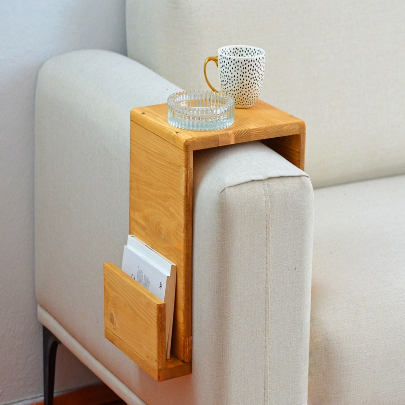 Pine Wood Couch Arm Table Small Sofa Armrest Table Wooden Etsy
