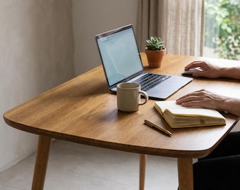 Eikenhouten bureaulamp afwerking | Massief grenen Scandinavisch bureau | Minimaal thuiskantoor | Kleine ruimte