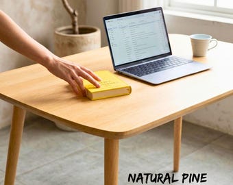 Escritorio de madera maciza de pino con acabado natural / Escritorio minimalista escandinavo / Mesa para oficina en casa en espacios pequeños