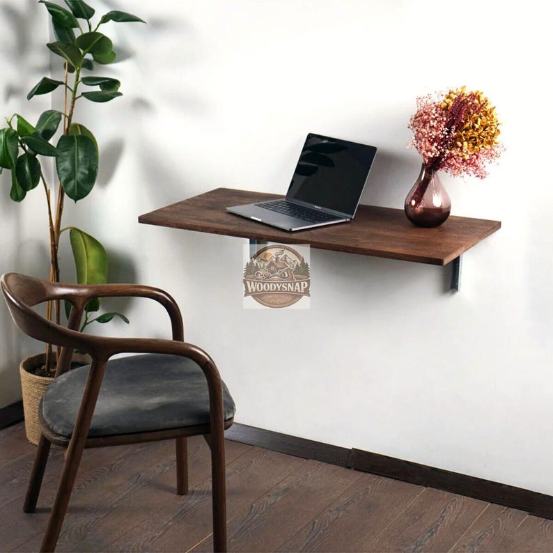 Solid Oak Wall Mounted Folding Table – Walnut Stain | Space Saving Drop ...