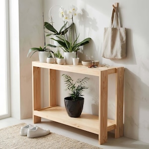 Supporto per piante in legno massello – Scaffale per fiori a 2 livelli in legno – Porta piante in pino naturale – Realizzato a mano