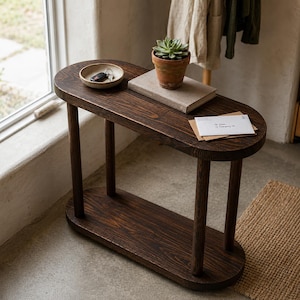 Mesita auxiliar rústica para sofá – Mesa auxiliar estrecha de madera con estante – Mueble de entrada delgado