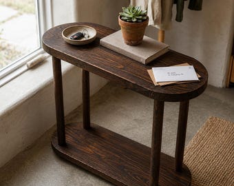 Table d'appoint de canapé rustique - Table de bout étroite en bois avec étagère - Meubles d'entrée minces