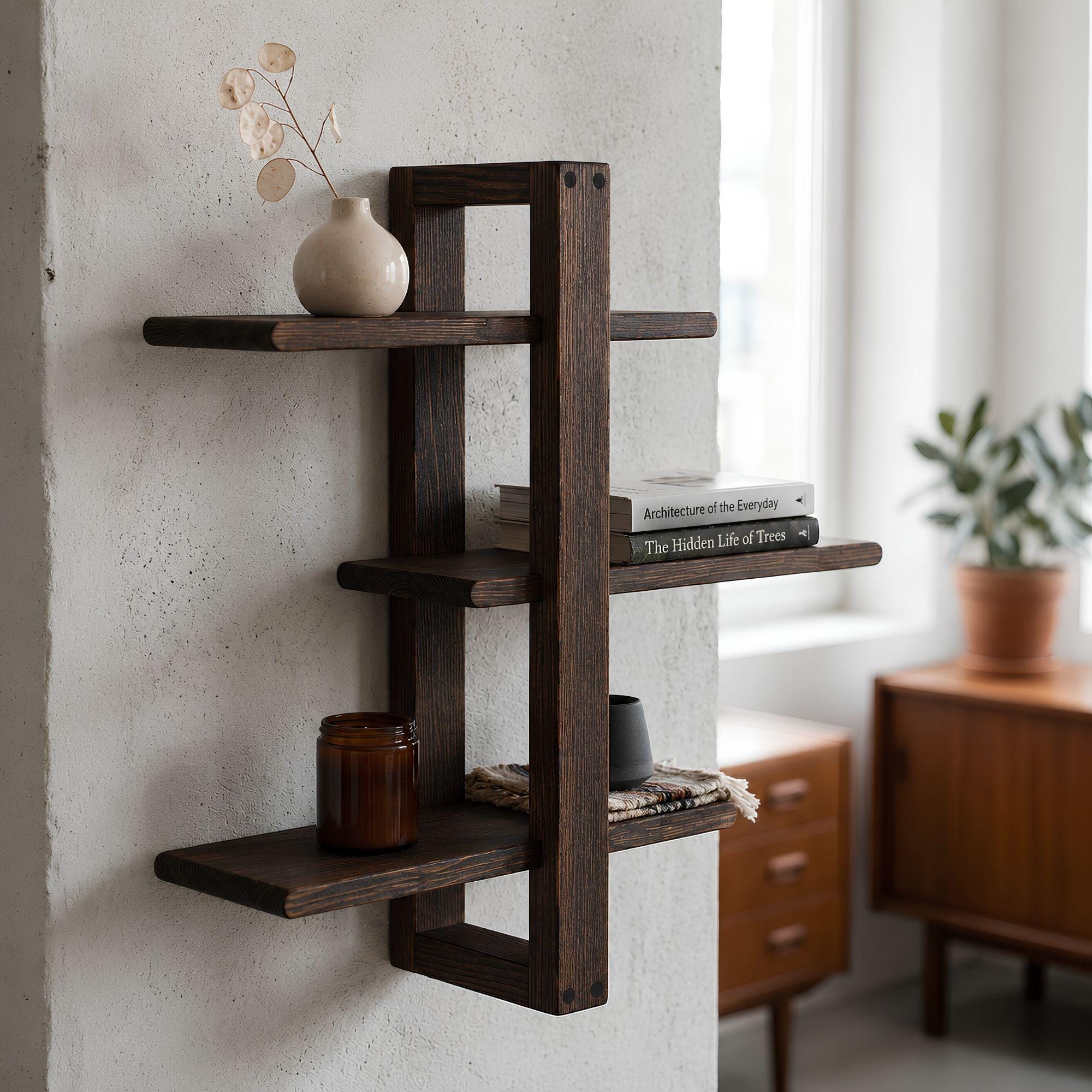 Wooden Plant Wall Shelf 3 Tier, Vertical Plant Stand, Floating