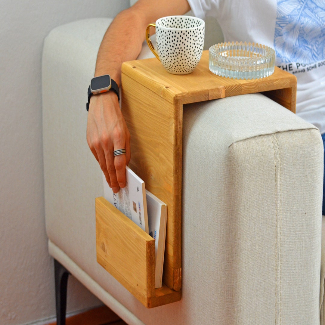 Pine Wood Couch Arm Table Small Sofa Armrest Table Wooden Etsy