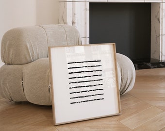 Arte da parete astratta moderna in bianco e nero, poster a strisce minimaliste Wabi Sabi di dimensioni quadrate in bianco e nero, stampa artistica