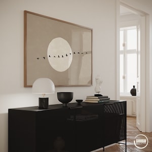 Japandi - Decorazione murale "Sun Stormo di oche", decorazione per la casa beige-tortora, poster d'arte minimalista scandinava
