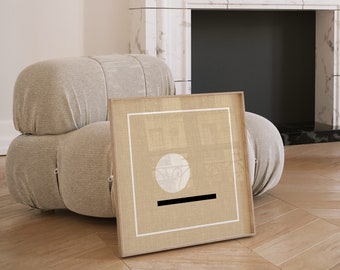 Modern Geometric Neutral Art Print, Thick Matte Paper Glicee Poster, Square Size Sepia Linen Look Wall Art