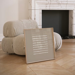 Stampa artistica moderna in formato quadrato beige neutro, arredamento moderno giapponese di metà secolo, 10x10 12x12 14x14 16x16 18x18 Glicee Art Print