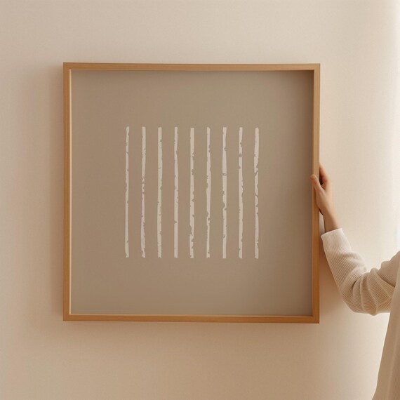 Minimalist Japandi Wabi Sabi Taupe Abstract Square Poster, Mid-Century Nordic Hygge Calming Wall Decor, Art Print